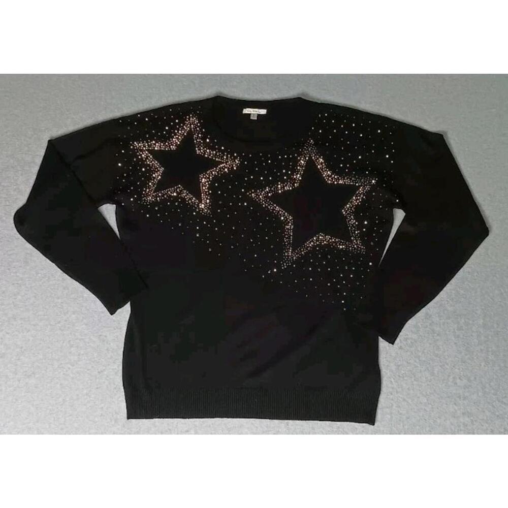 Vila Milano Wool Blend Long Sleeve Sweater Womens Size Large Black And Silver...